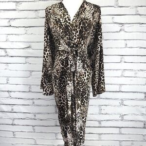 Moda International Leopard Print Faux Wrap dress Tie‎ Waist Kimona Sleeve Small